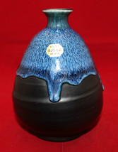 Japanese Creative Pottery Keizan Black Blue Flowers Bud Vase Japan Kyoto... - $36.17