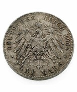1904A German States Prussia 5 Mark Silver Coin in XF, KM 523 - $127.54 CAD