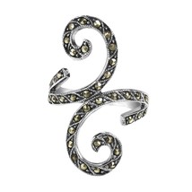 Uniquely Beautiful Double Swirl Sterling Silver &amp; Marcasite Ring - 8 - £23.30 GBP