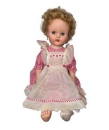 Vtg Sleepy Eyes 23&quot; Girl Doll Short Blonde Curly Hair Red Lips Red White... - $49.49