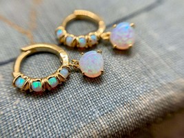 2.40Ct Simulated Opal Drop/Dangle Earring 14K Yellow Gold Plated Silver - £55.52 GBP