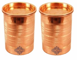 Pure Copper Ayurveda Drinking Serving Water Glass Tumbler Cup with Lid S... - $28.89