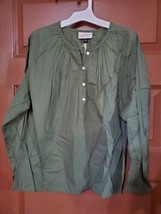 Universal Thread Balloon Sleeve Cotton Women&#39;s Olive Green Blouse Size M... - £9.31 GBP