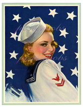 Darling Sailor, Vintage 13 x 10 inch Poster Paper Giclee Pin-Up Patriotic Print - £23.60 GBP