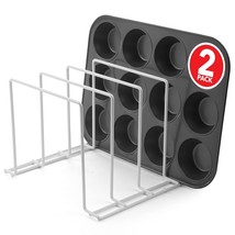 White (2 Pack) Steel Baking Pan Organizer Rack For Cabinet Or Counter, Holder Fo - £30.99 GBP