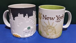 2 Starbucks Ny New York City Manhattan~Statue Liberty~Yellow Taxi~Brooklyn Mug - £35.86 GBP