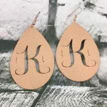 K Monogrammed Initial Faux Leather Tear Drop Hook Earring Womens Fashion Jewelry - £9.57 GBP