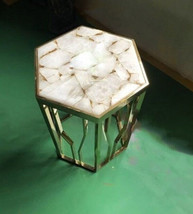 Elegant White Agate Stone Hexagon Coffee Table Top Unique Desk Top for your Home - $271.95+