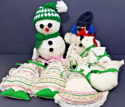 Yarn and Cloth Christmas Ornaments Handmade Lot of 10 Vintage - $12.19