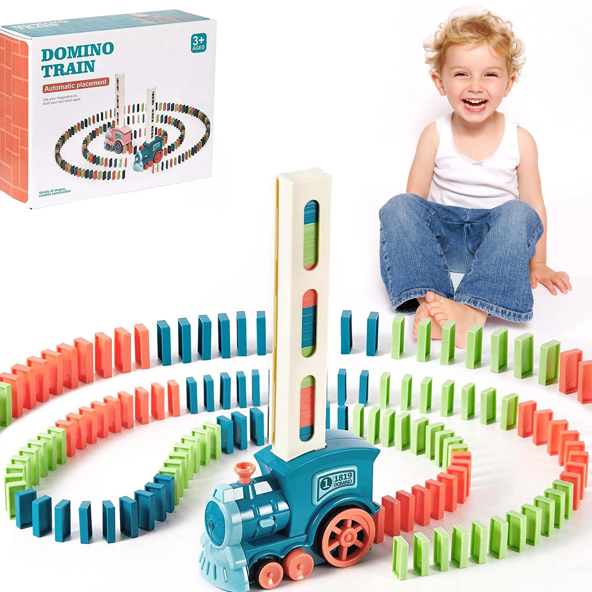 Kids Domino Train Set with Lights Sounds 60 Pcs Dominoes Automatic Dominoes - £8.05 GBP+