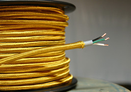 Gold Cloth Covered 3-Wire Round Cord, 18ga. Vintage Lamps Antique Lights... - £1.24 GBP
