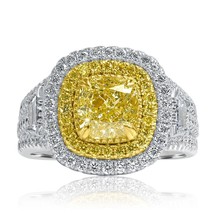 GIA Certificato 3.13 Carato Cuscino Luce Giallo Diamante Fidanzamento Anello 18k - $10,245.51