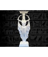 White Marble Cleopatra Statue Candle holder, Carved Stone Bazareg Ancien... - €162,28 EUR