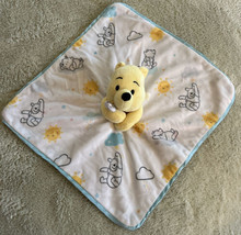 Disney Baby Winnie The Pooh Blue White Yellow Fleece Lovey Security Blanket Toy - $9.31