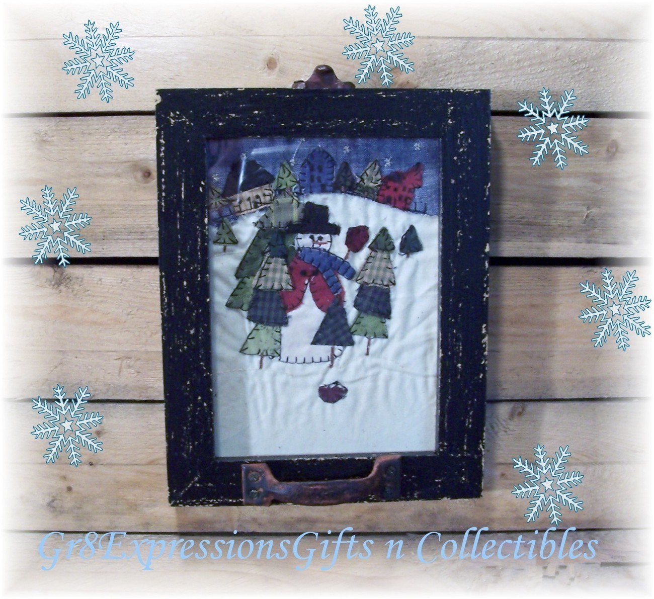 PRiMiTiVe Stitchery~Snowman Winter Window Picture Frame - $14.95