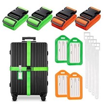 Travel Luggage Belt Straps for Suitcases with Plastic Buckle 4 Pack Green Orange - £12.33 GBP