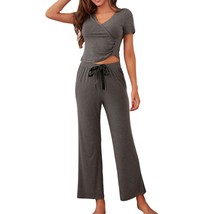 RH  Pajamas Set Women Rib Crop Top Pants Pullover Lounge Pjs Set Pajama RHW4021 - £18.33 GBP