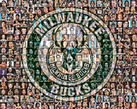 Milwaukee Bucks Mosaic Print Art of over 90 of the Greatest Buck Players - £20.09 GBP+