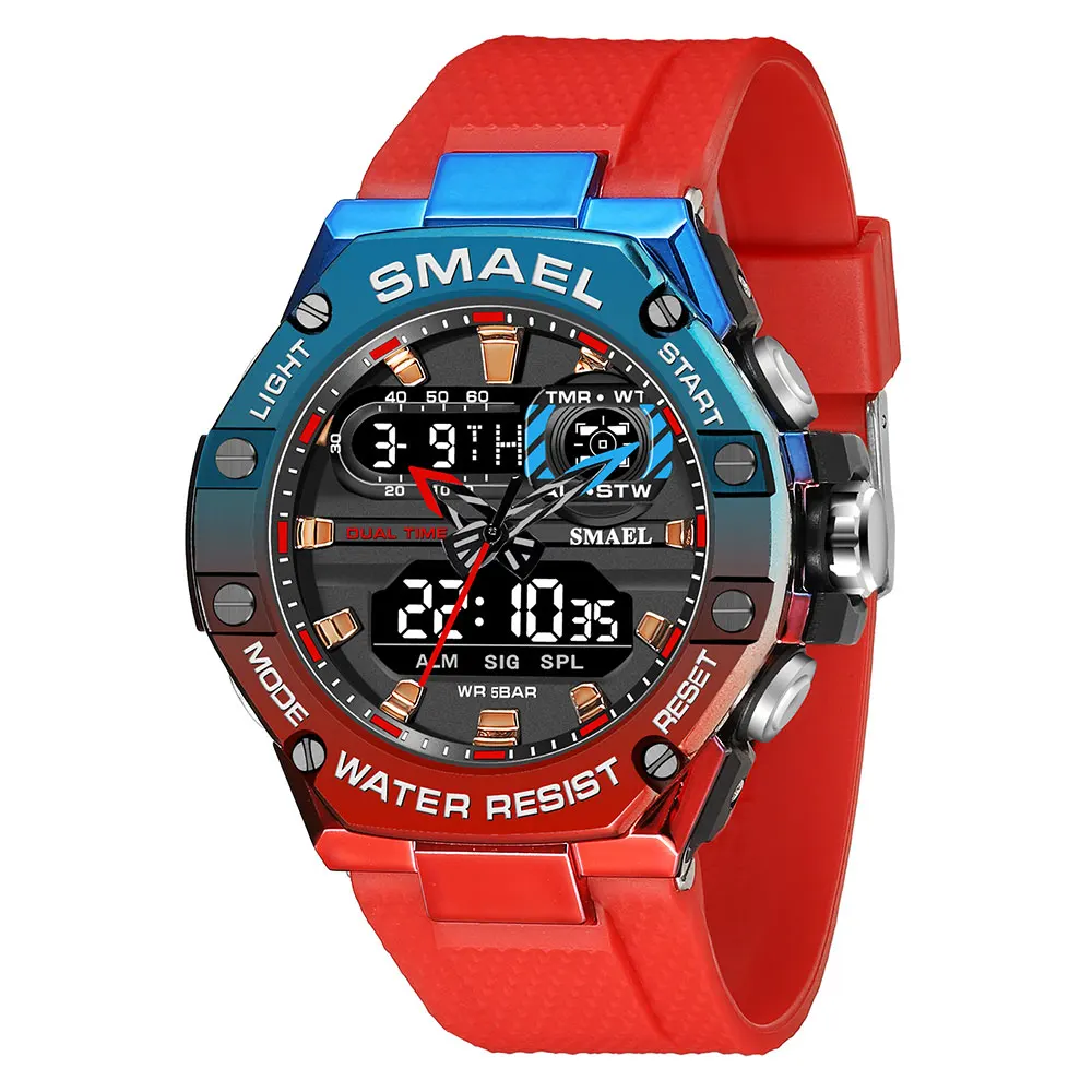 Dual Time Red Digital Watch Men Military Sport Chronograph Quartz Electr... - £40.05 GBP