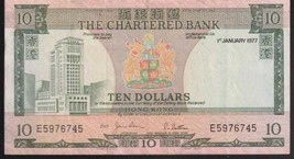SCARCE DATE! 1977 The Chartered Bank of Hong Kong Ten Dollars Crisp aUNC... - $15.00