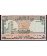 SCARCE DATE! 1977 The Chartered Bank of Hong Kong Ten Dollars Crisp aUNC... - $279.05 MXN