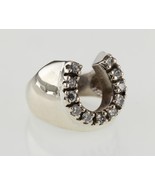 Lucky Horseshoe Sterling Silver Cubic Zirconia Novelty Ring - Size 7 - $2,754.15 MXN