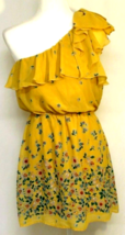 Eyelash Couture Yellow Floral One Shoulder Dress Medium Above Knee Sleeveless - £14.50 GBP