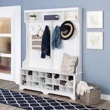 60 Inch Wide Hall Tree With 24 Shoe Cubbies, White - $352.99