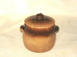 Vintage Stoneware Bean Pot w Lid Made in USA 1.75 Qts. 7&quot;x5.25&quot;x4.75&quot; - $19.67