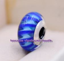 925 Sterling Silver Handmade Glass Lampwork Blue Murano Glass Charm Beads  - £3.34 GBP