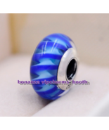 925 Sterling Silver Handmade Glass Lampwork Blue Murano Glass Charm Beads  - $6.00