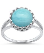 Sterling Silver Natural Larimar Crown Design Ring - €30,02 EUR