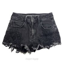 American Eagle Shorts Sz 0 Cutoffs Black Super Super Stretch Shortie Lac... - $19.90