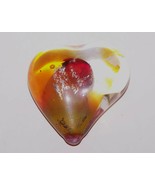 LOVELY ARTIST SIGNED ART GLASS HEART YELLOW RED W/ SILVER AVENTURINE PAP... - £39.55 GBP