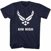 US Air Force Aim High Men&#39;s T Shirt Wings Logo Military Pilots United States - £19.27 GBP+