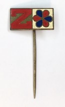 Vintage Red Blue &amp; White Enamel Stick Pin &quot;Z&quot; &amp; Flower Pinwheel Unknown Origin - £12.04 GBP