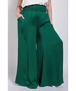 Washed Satin Wide Pants With Waist Smocked - $55.00