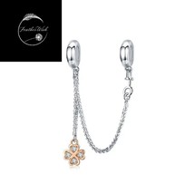 Genuine Sterling Silver 925 Irish Lucky 4 Four Leaf Clover Safety Chain Charm - £17.91 GBP