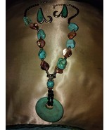  Boho Turquoise Statement Necklace Set with Enamel Swirl Earrings – Bold... - $47.91 CAD