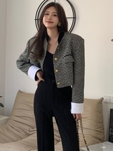 Woherb New Fashion Korean Chic Vintage Tweed Jacket Coat Women Spring Contrast C - £41.01 GBP