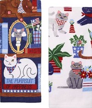 2 Different Cotton Terry Towels (15&quot;x26&quot;) Patriotic Usa Cats Theme &amp; Flowers, Ko - £11.86 GBP