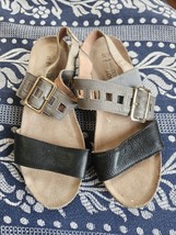 NAOT Fresno Black-Grey Sandals Slide on Leather Toe Strap -  Sz 37, 6.5 - $20.99