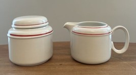 J &amp; G Meakin England White Ice Ironstone Red Band Creamer &amp; Sugar Bowl Set - £44.31 GBP