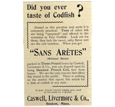 San Aretes Cod Fish 1894 Advertisement Victorian Caswell Livermore 2 ADB... - $9.99