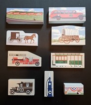 The Cats Meow Village Lot Of 9 Vehicles And Signs Red Bus of Glacier Burma Shave - £78.88 GBP