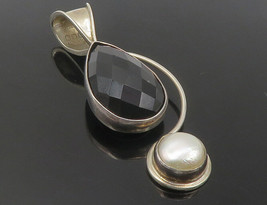 DDD MEXICO 925 Silver - Vintage Faceted Hematite &amp; Pearl Swirl Pendant - PT9607 - £42.59 GBP