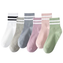 6 Pairs Fashion Striped Athletic Socks For Women,Casual Cute Vintage Crew Socks, - £28.35 GBP
