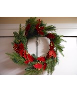 Transpac &quot;Red Poinsettias Gold Berries Straw Back Christmas Wreath 24&quot; NWT - $608.03 MXN