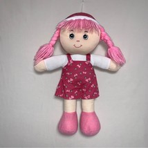 Pink Girl Rag Baby Doll Plush Toy Soft Body Yarn Hair Present Gift Play School - £20.93 GBP