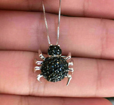 14k White Gold Over 2Ct Round Cut Black Diamond Horror Spider Pendant Necklace - £100.61 GBP
